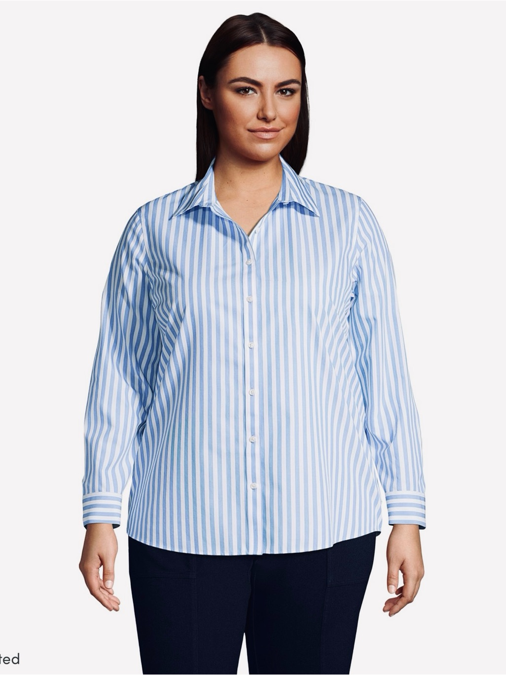 Lands' End Striped Poplin Long Sleeve Collared Shirt |Size 26w